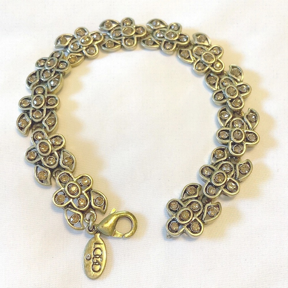 Vintage Logo by Lori Goldstein Flower Bracelet Women Bronze Gold Tone Amber